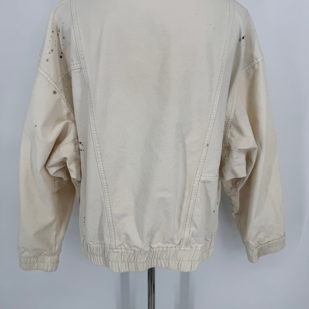 BDG Hooded Jacket Size Medium Cream Paint Splatter Workwear Grunge Casual Street - Picture 9 of 12